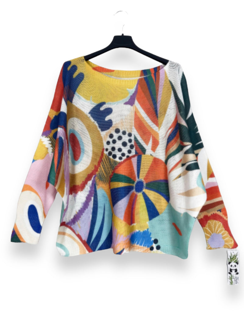 Abstract Summer Boat Neck Print Top 29F12H57-248