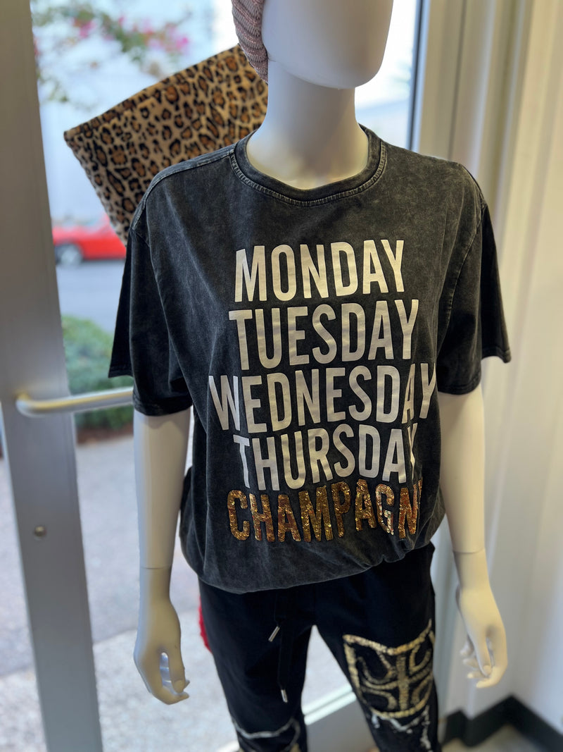 Days of the Week Champagne Sequin Embellished Tee