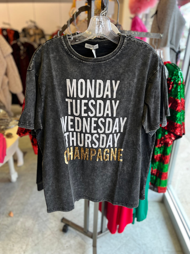 Days of the Week Champagne Sequin Embellished Tee