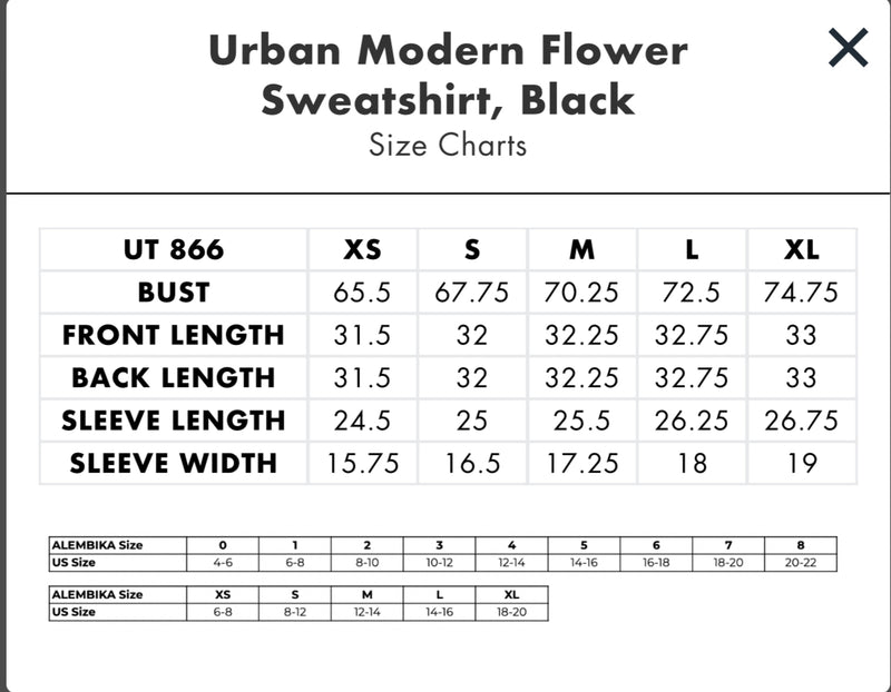 ALEMBIKA URBAN MODERN FLOWER SWEATSHIRT, BLACK UT866B