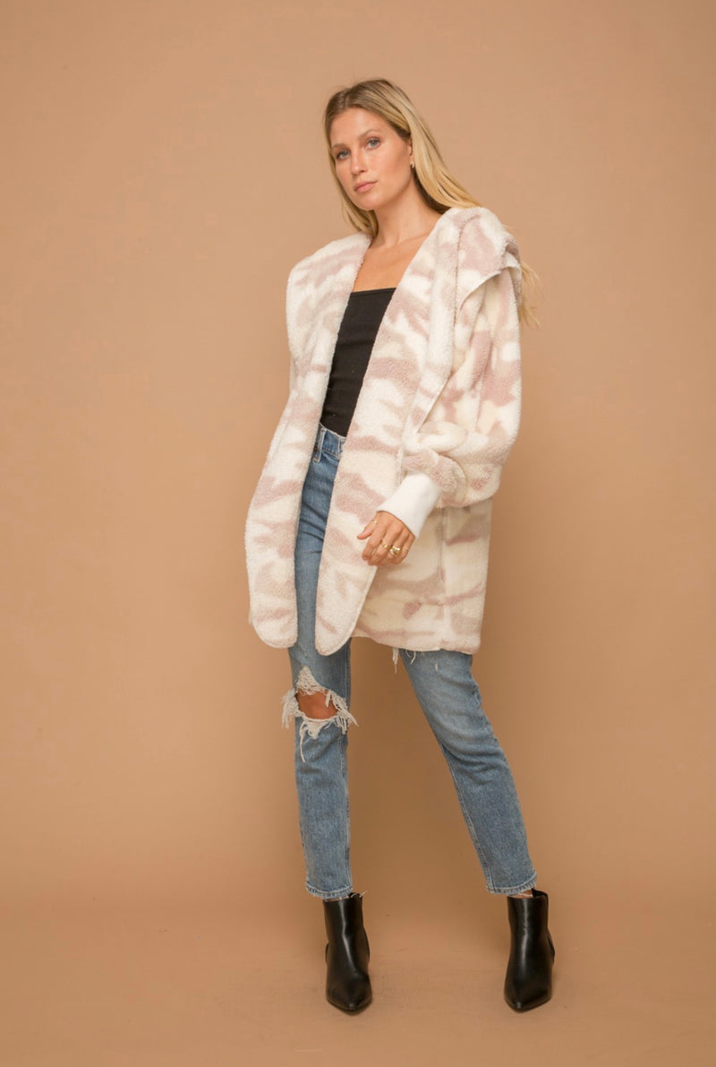Blush Camo Print Sherpa Fleece Cozy Jacket with Pockets