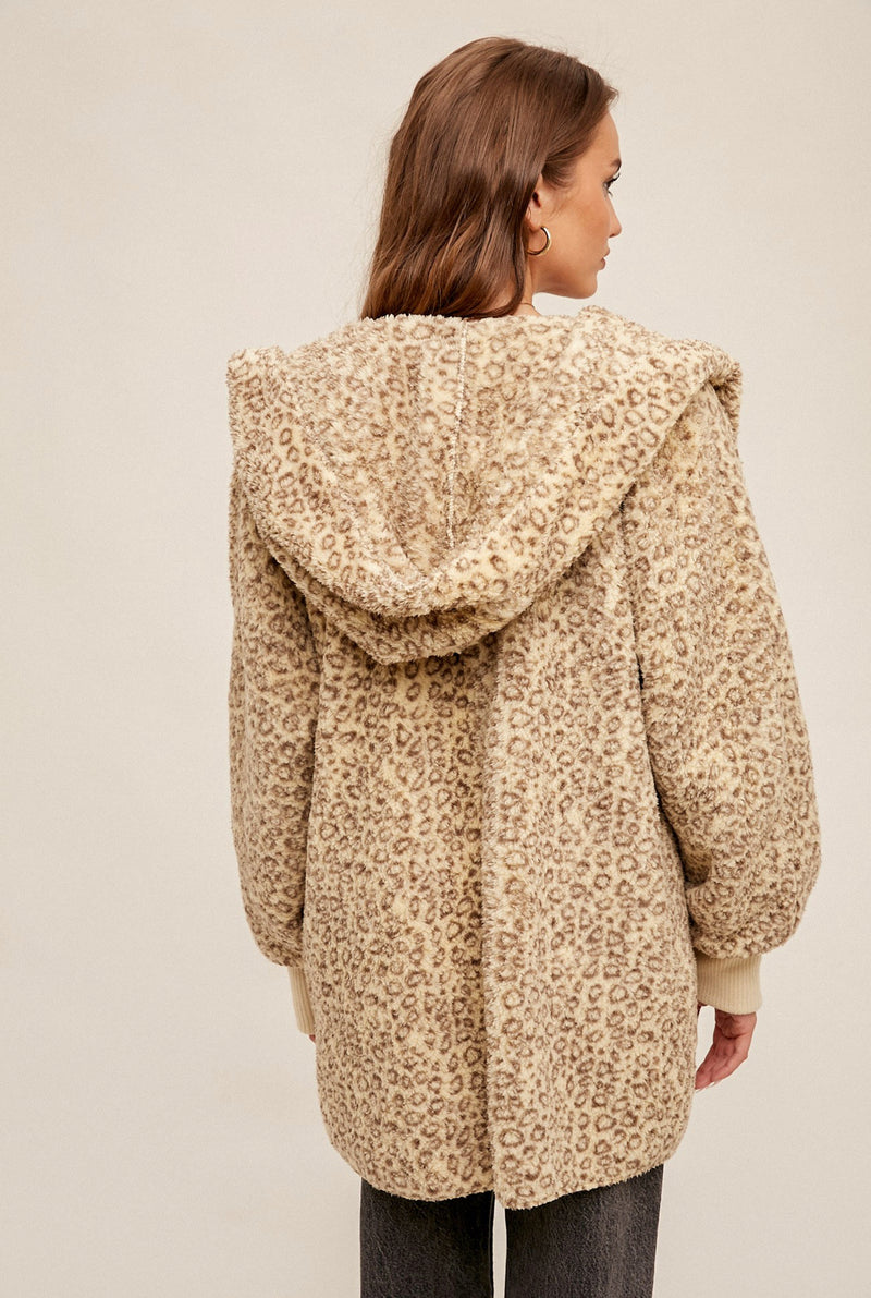 Creamy Leopard Sherpa Fleece Cozy Jacket with Pockets