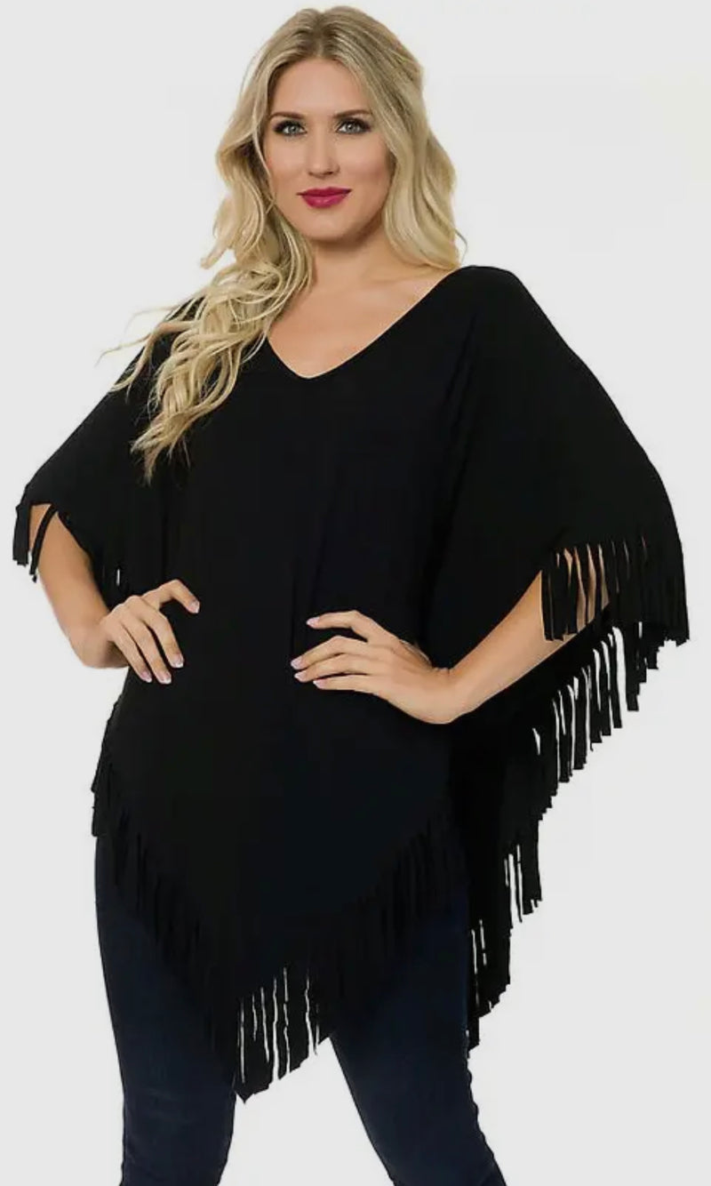 Fringes for Fun V Point Black Tunic