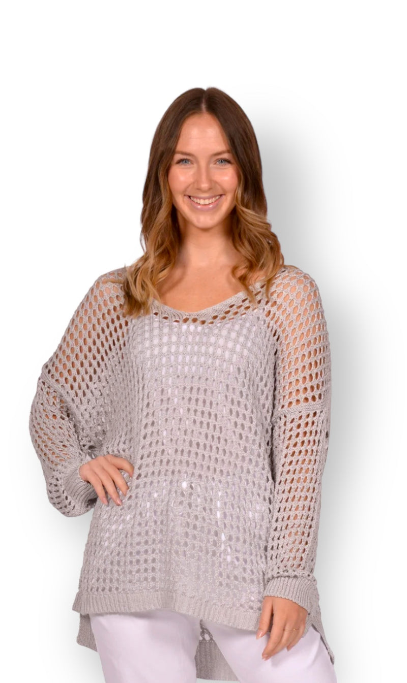 Grey Crochet Sweater -Catherine Lillywhite ITAZP228LGY