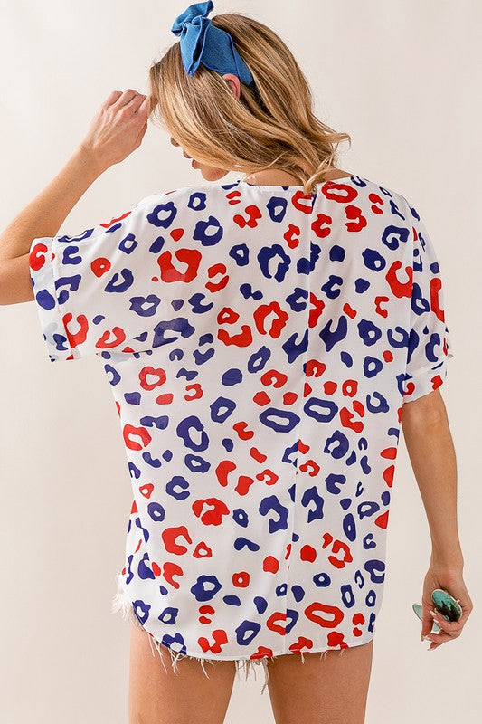 4th of July V-neck Cheetah Tee