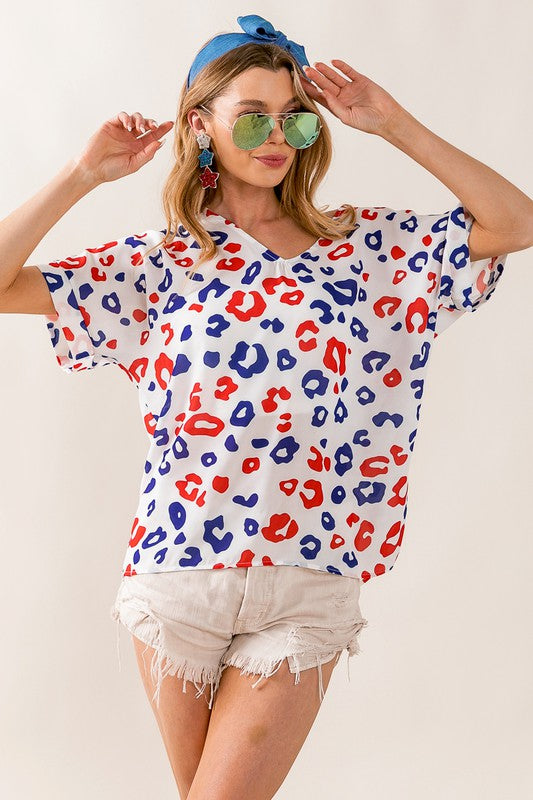 4th of July V-neck Cheetah Tee