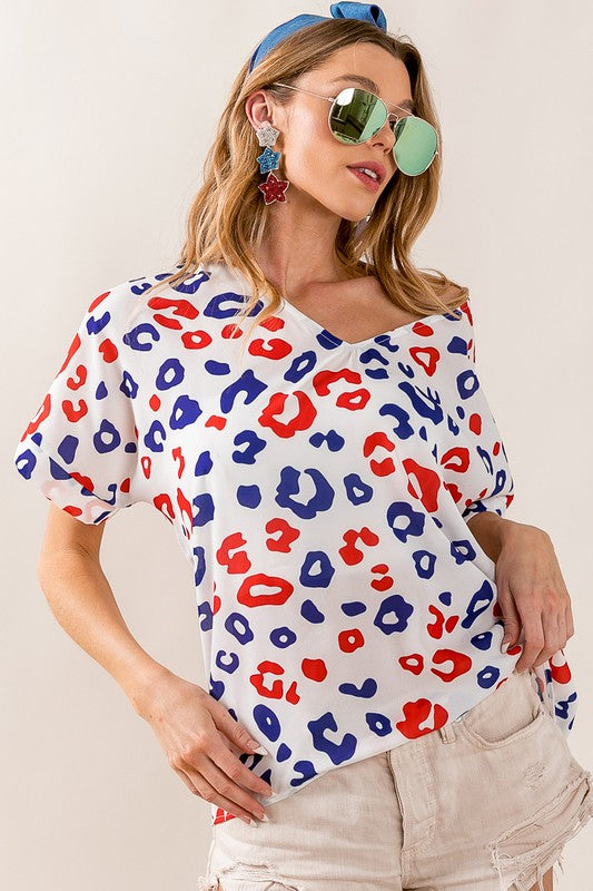 4th of July V-neck Cheetah Tee