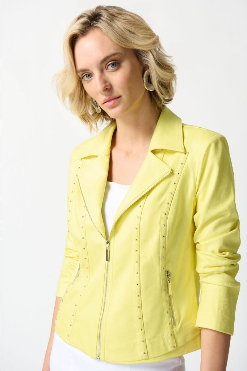 JOSEPH RIBKOFF 242908 Yellow Foiled Suede Fitted Jacket