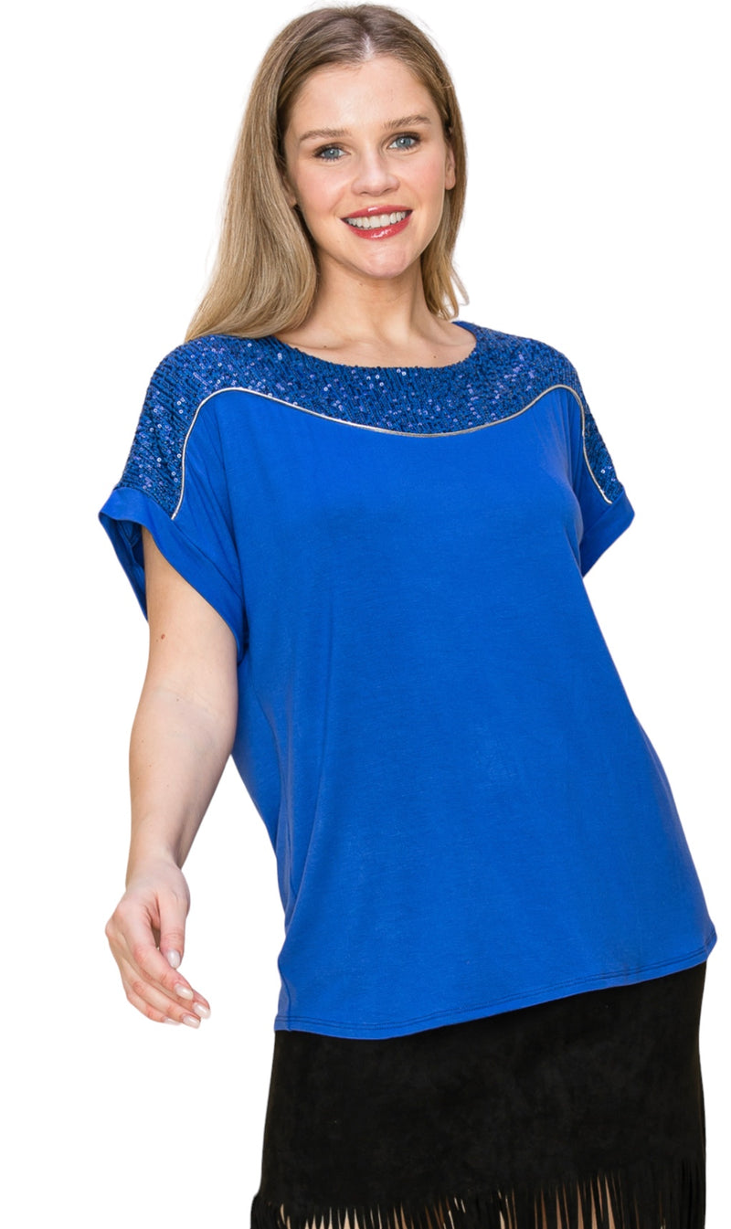 VOCAL 20625S Royal Blue Sequin Top