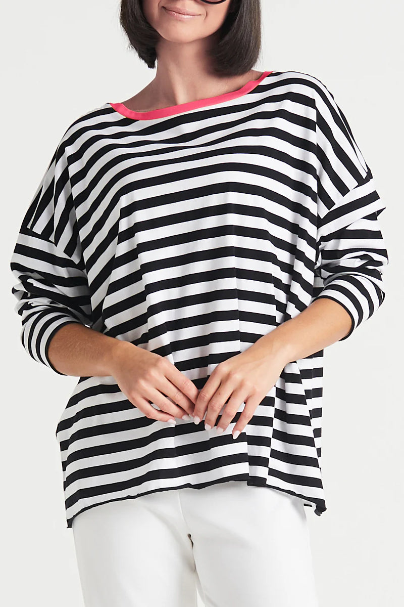 PIMA COTTON BORDER STRIPE LUXURY BOXY T - PLANET 9791JST