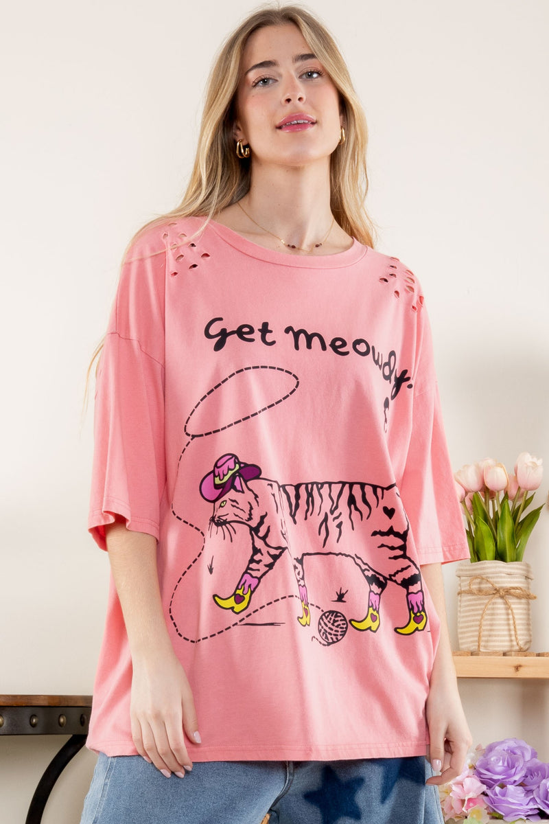 “Get Meowdy” Distressed Boyfriend T