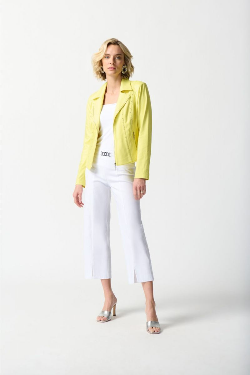 JOSEPH RIBKOFF 242908 Yellow Foiled Suede Fitted Jacket