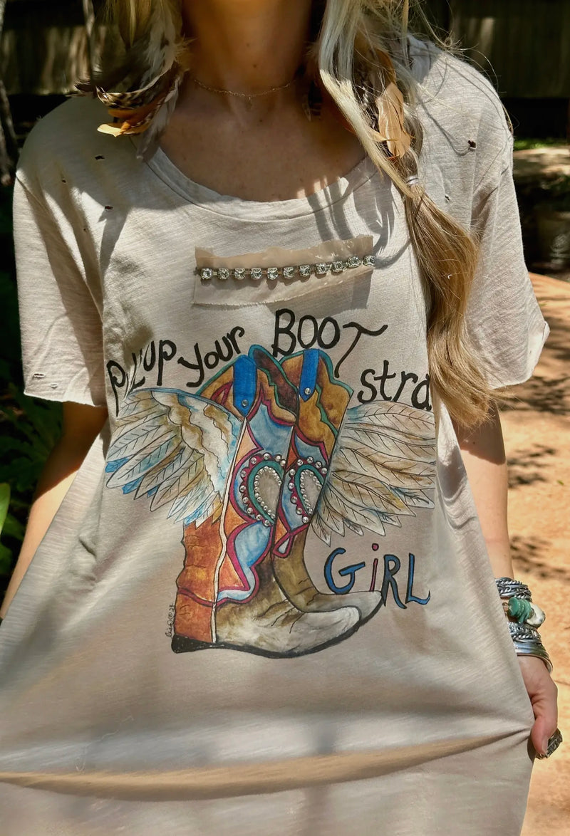 Pull Up Your Boot Straps Tattered Shirt