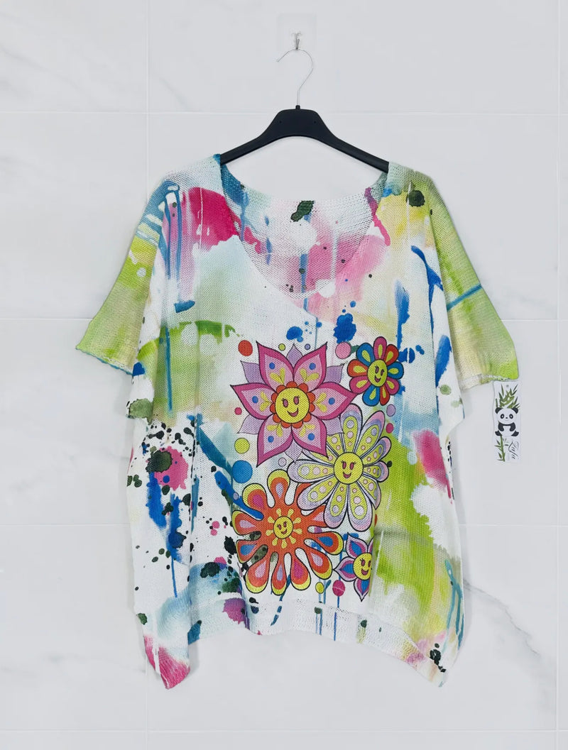 Groovy Flowers Art Tee Made In Italy