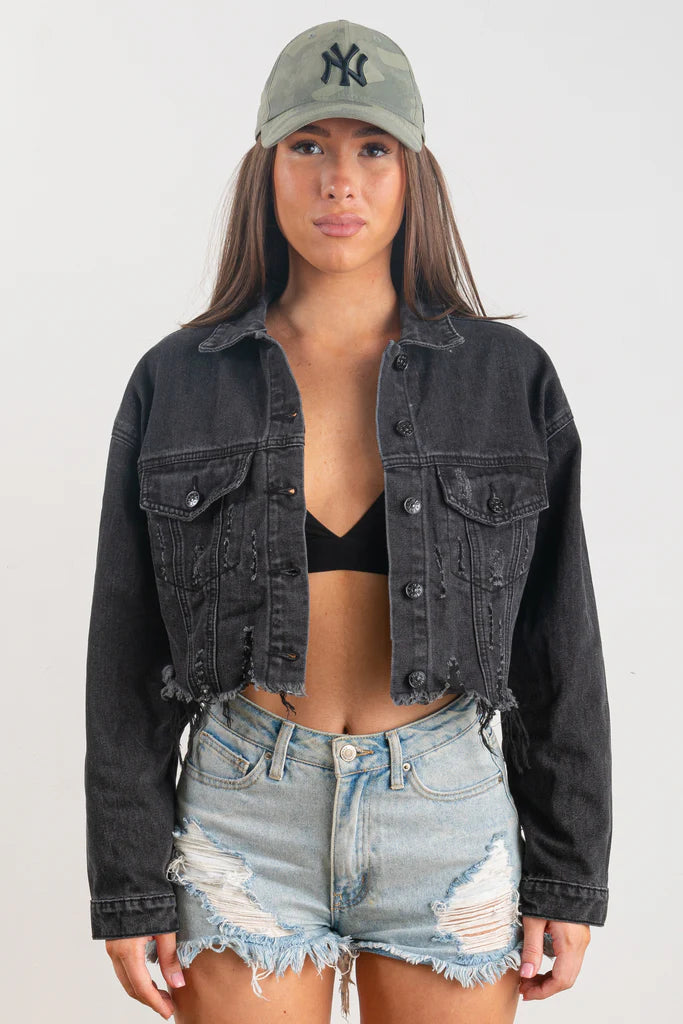 TRIO URBAN Denim Black Crop Jacket 200007 Here Comes the Sun