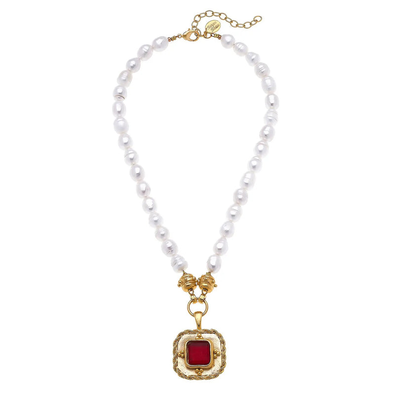 SUSAN SHAW 3735R Red French Glass Pearl Necklace