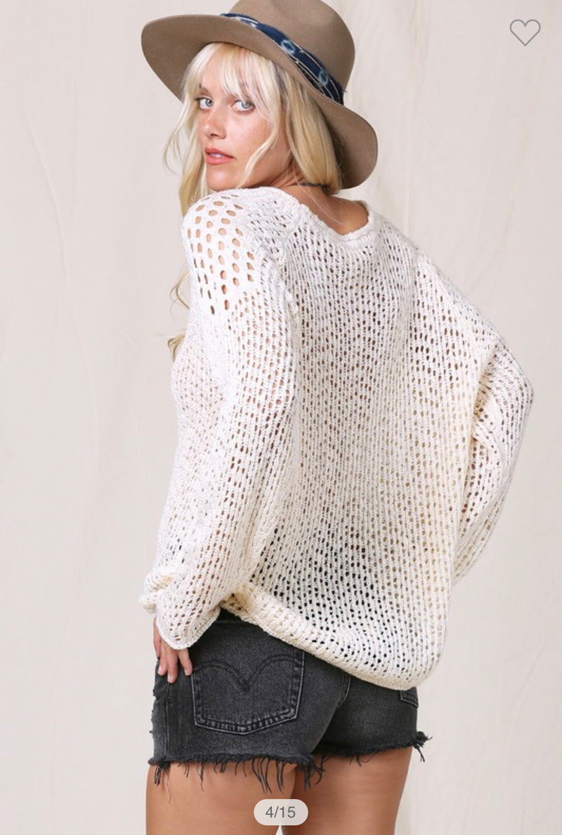 Open weave knit lightweight sweater