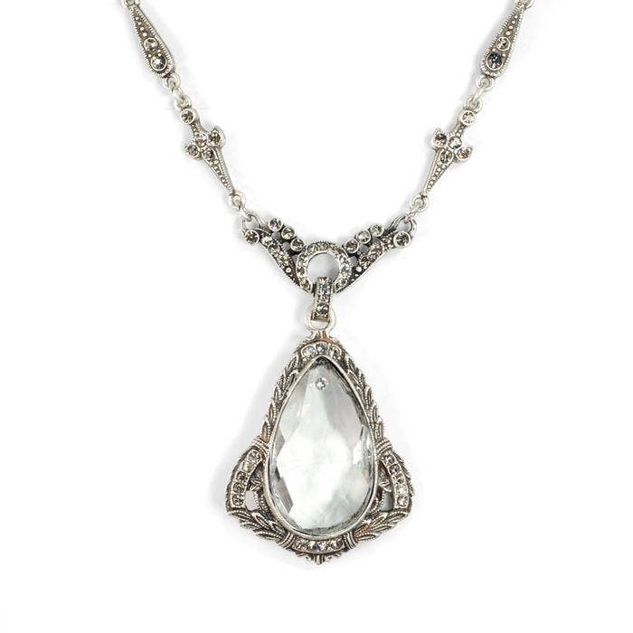 SWEET ROMANCE N1309-CR Art Deco Prism Teardrop Wedding Necklace