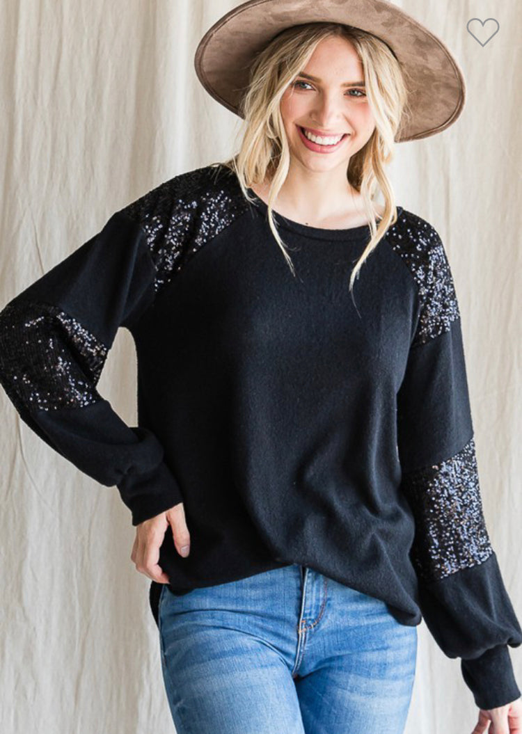 Sequin Sleeve Bling Top - 3 colors