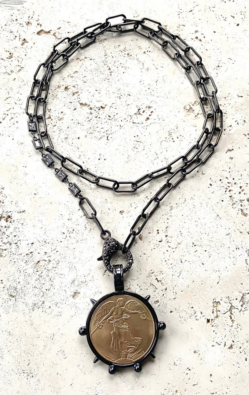 Glam French Coin Necklace Edgy Vintage VB LUXE N22051