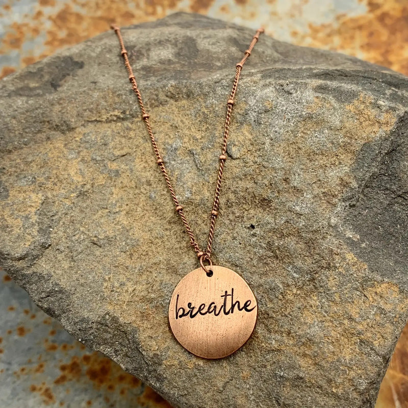 BUFFALO GIRLS S Breathe Hand Stamped Copper Necklace