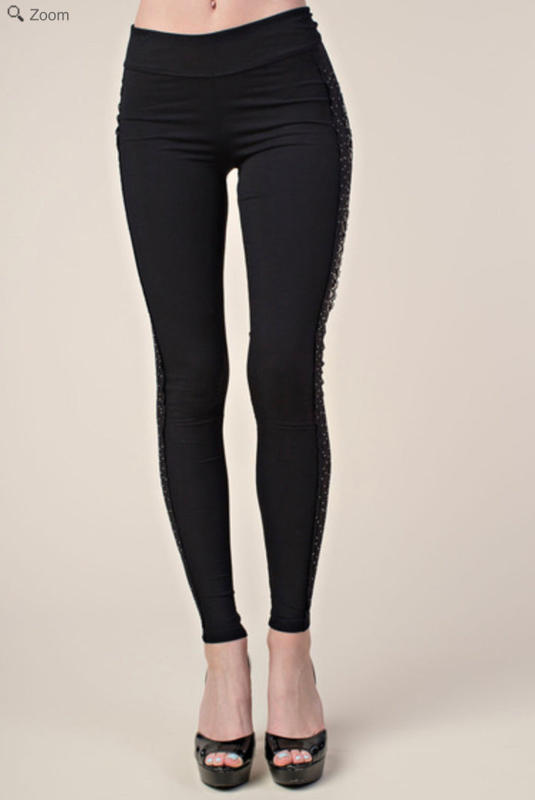 VOCAL IM1037P Lace and Bling Strip Legging