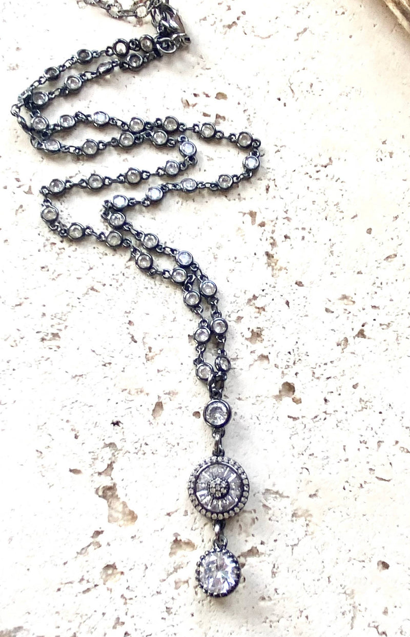 Gunmetal crystal necklace boutique salon jewelry handmade VB LUXE N22073