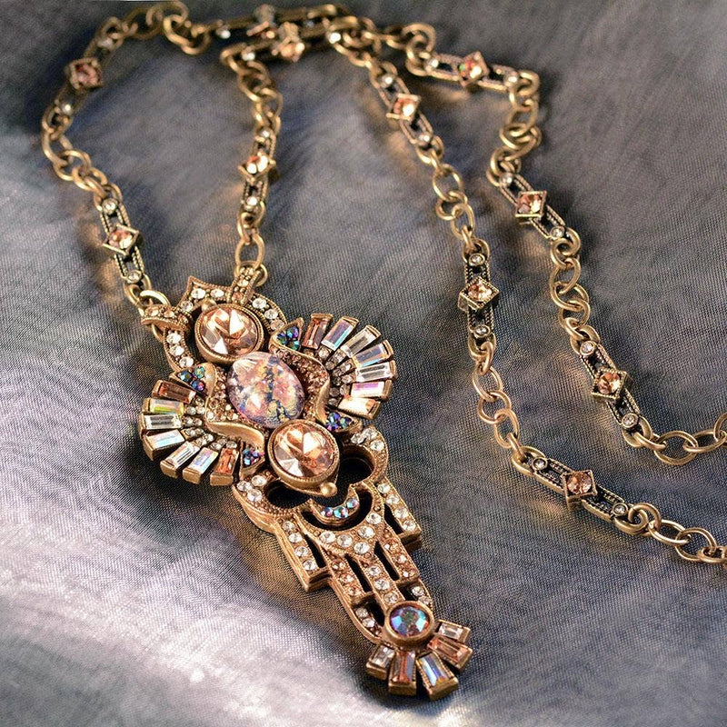 SWEET ROMANCE N8826 Art Deco Shell and Secret Mirror Vintage Necklace