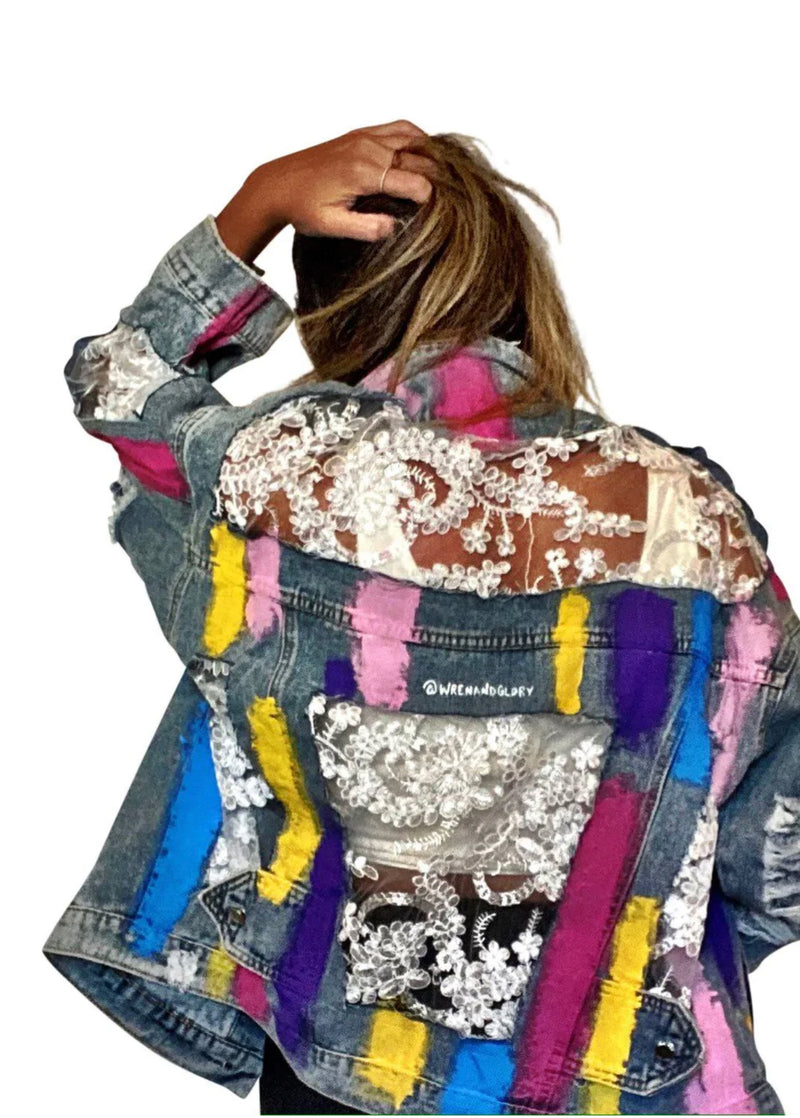 WREN+GLORY RAINBOWS AND LACE' DENIM JACKET