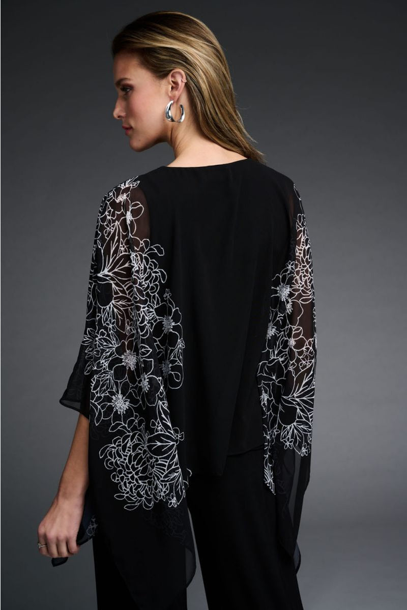JOSEPH RIBKOFF 223741 Sheer Top with Floral Overlay