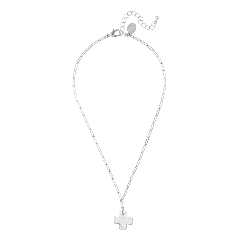 SUSAN SHAW 3697C Silver Cross Paperclip Chain