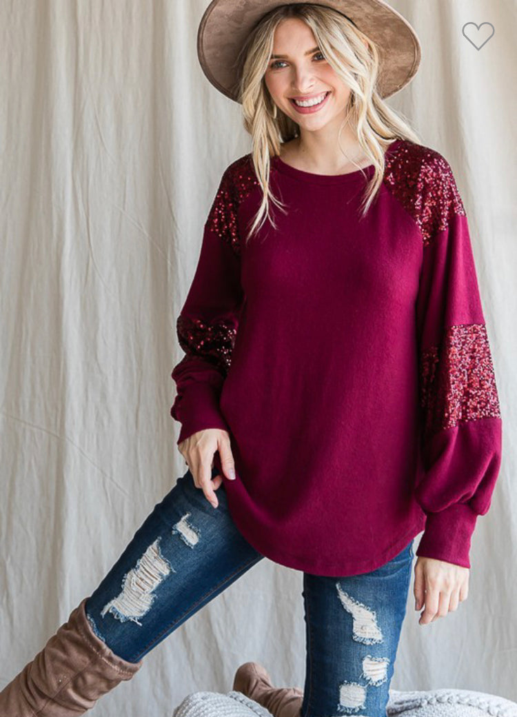 Sequin Sleeve Bling Top - 3 colors