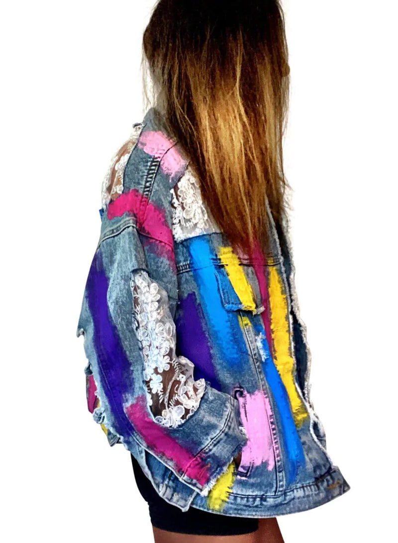 WREN+GLORY RAINBOWS AND LACE' DENIM JACKET