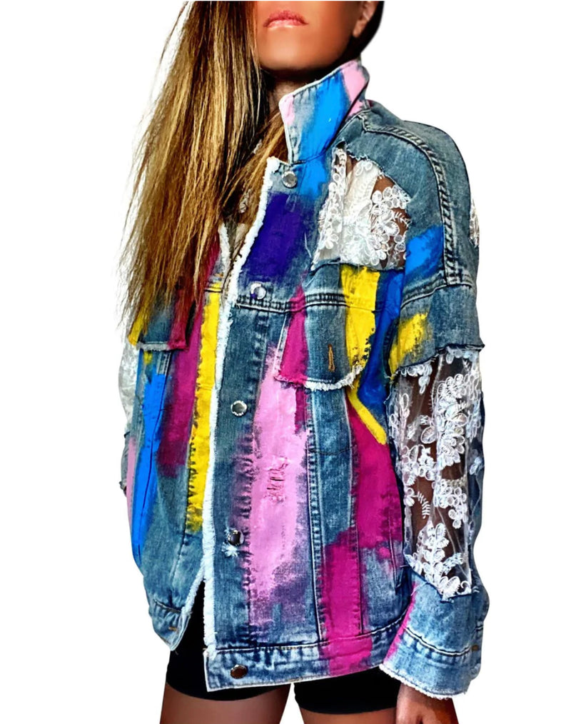 WREN+GLORY RAINBOWS AND LACE' DENIM JACKET