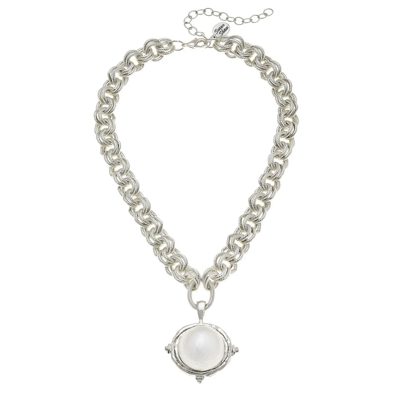 SUSAN SHAW 3832WS Silver Cotton Pearl Cab Necklace