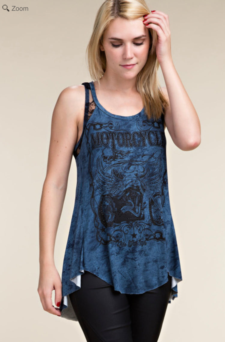 VOCAL 16459T TANK TOP W/PRINT STONE LACE CONTRAST